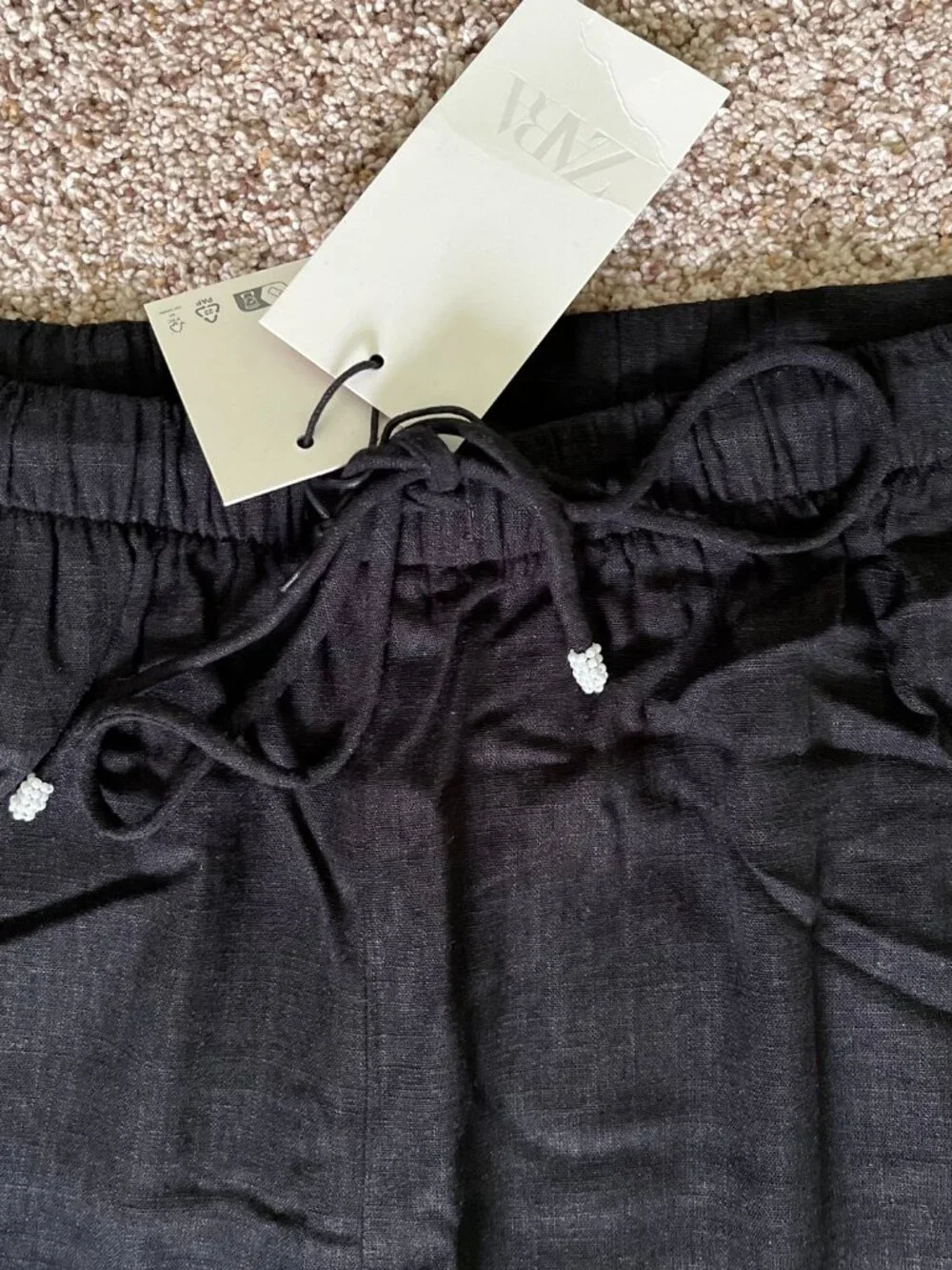 ZARA ZW Collection Embroidered Linen Blend Co Ord Set Shirt Pants Black L NWT